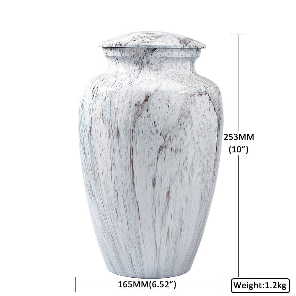 Aluminum Cremation Urn for Ashes – White Marble-Look Finish – view 3