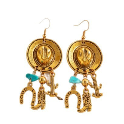 Cowboy Hat Charm Earrings – Gold-Tone, Boot & Horseshoe – view 2
