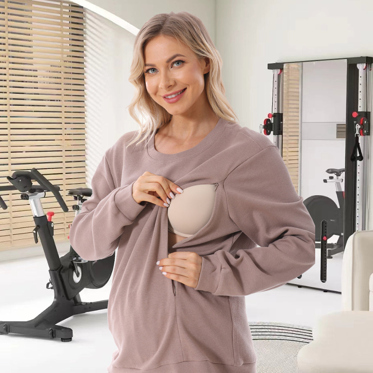 Nursing Sweatshirt – Zip Access, Waffle Knit Pullover