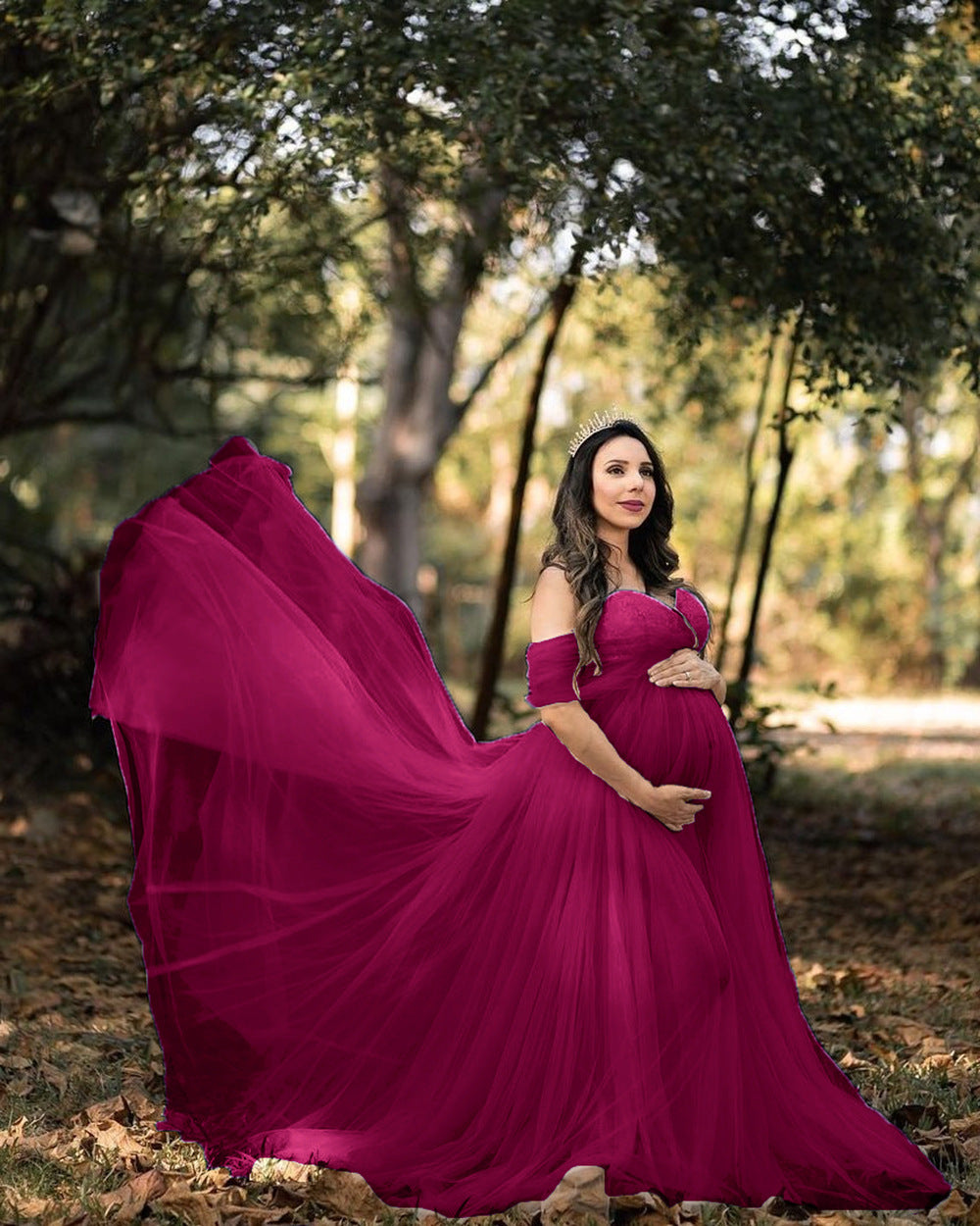 Floaty-Sleeve Maternity Gown – Flowing Train Photoshoot Dress – view 6