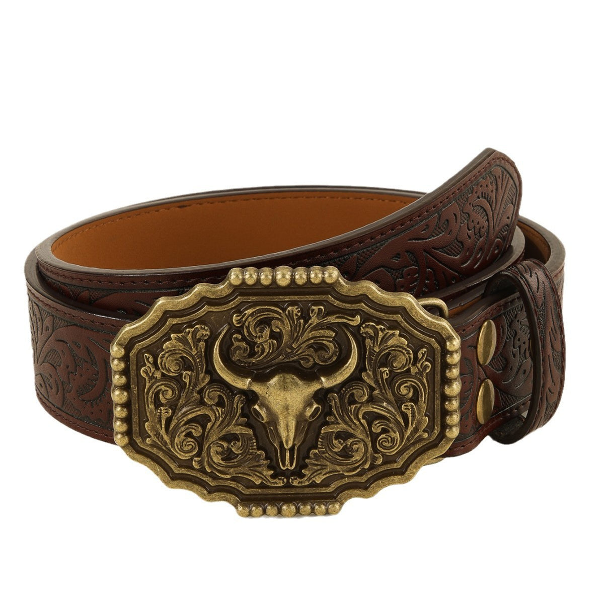 Steer Skull Western Belt – Embossed Faux Leather – view 2