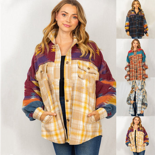 Southwestern-Pattern Plaid Shacket – Women's Western, 4 Colors