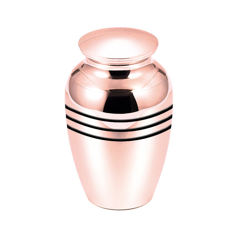 Striped Mini Cremation Urn – Stainless Steel, 70 × 45 mm in Rose Gold
