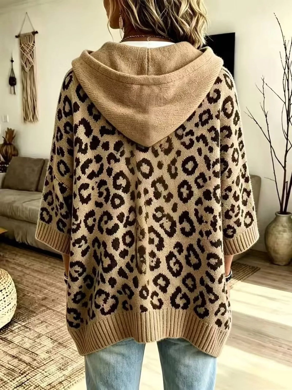 Leopard Hooded Sweater – Drawstring — view 3