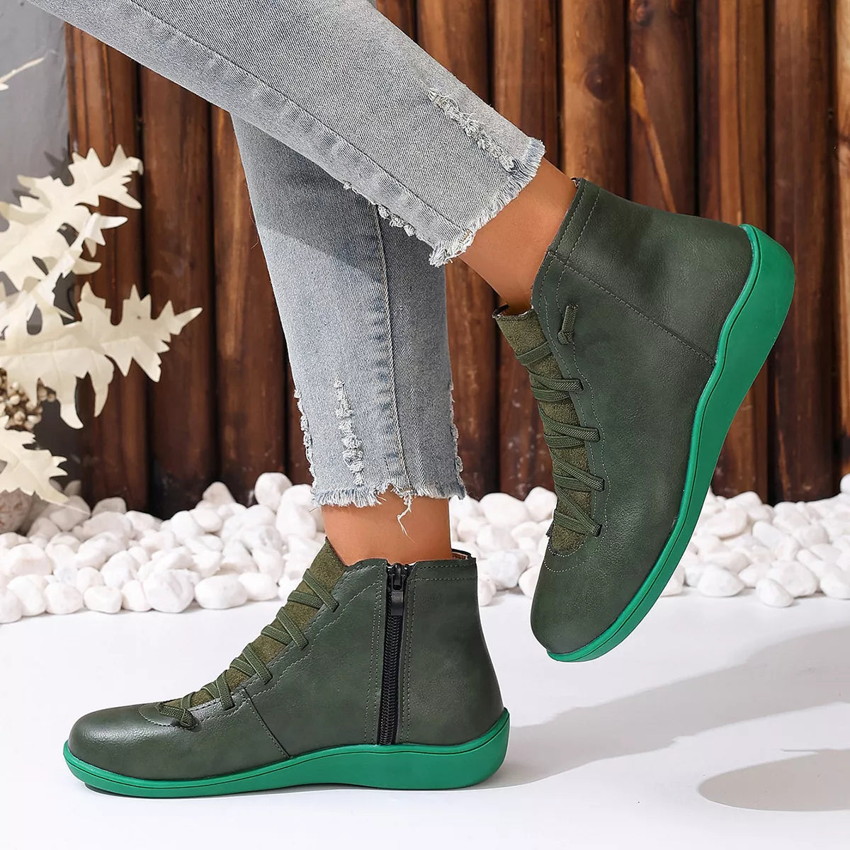 Faux Leather Ankle Boots – Lace-Up — view 19