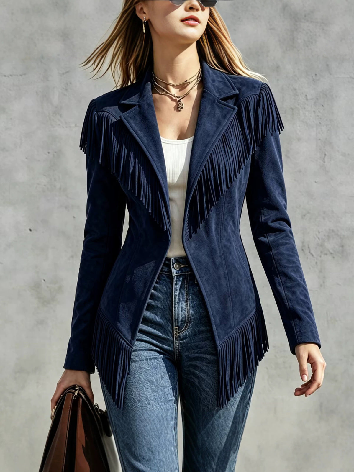 Faux Suede Fringe Blazer Jacket – 8 Colors – view 7