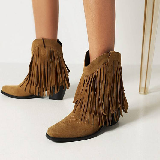 Fringe Western Ankle Booties – Suede-Look, Square Toe – view 2