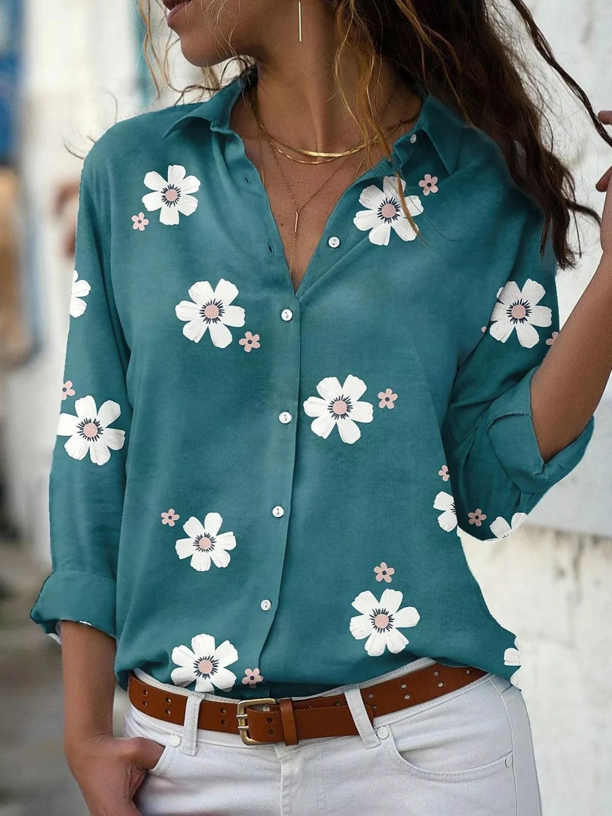 Floral Button-Down Casual Shirt – Plus Size — view 7