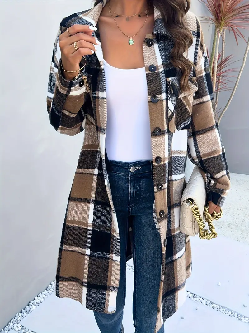 Plaid Western Shacket – Women's Long Shirt Jacket, to 5XL – view 5