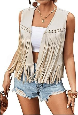 Faux Suede Fringe Vest – Women's Cropped, 6 Colors – view 6
