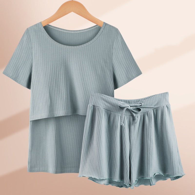 Short-Sleeve Nursing Pajama Set – Cotton-Rich Top & Shorts – view 4