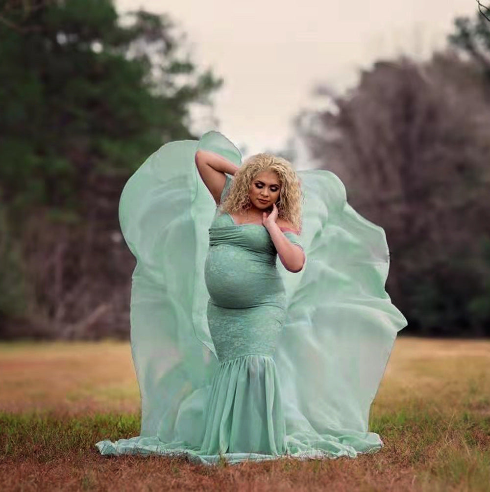Flutter-Sleeve Maternity Maxi Dress – Ruffle Photoshoot Gown – view 4