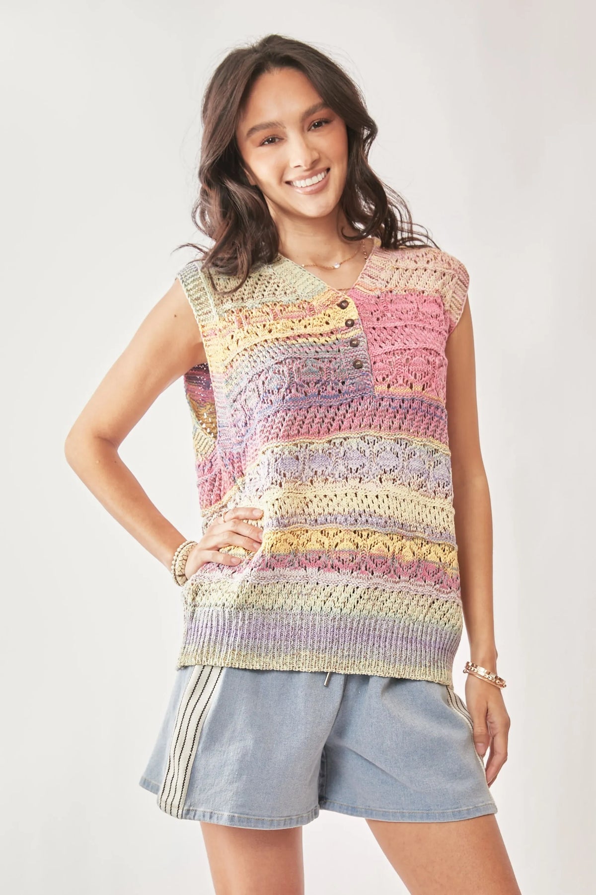 Crochet Sleeveless Knit Vest – Multi Color