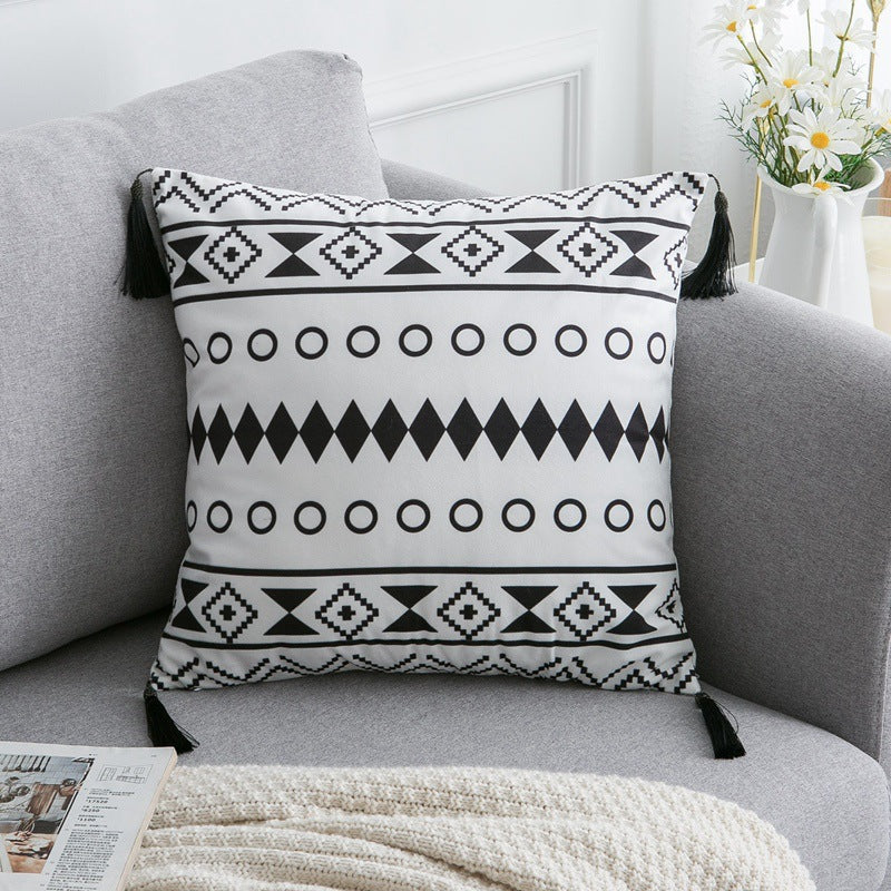 Boho Geometric Throw Pillow Cover with Tassels – view 3