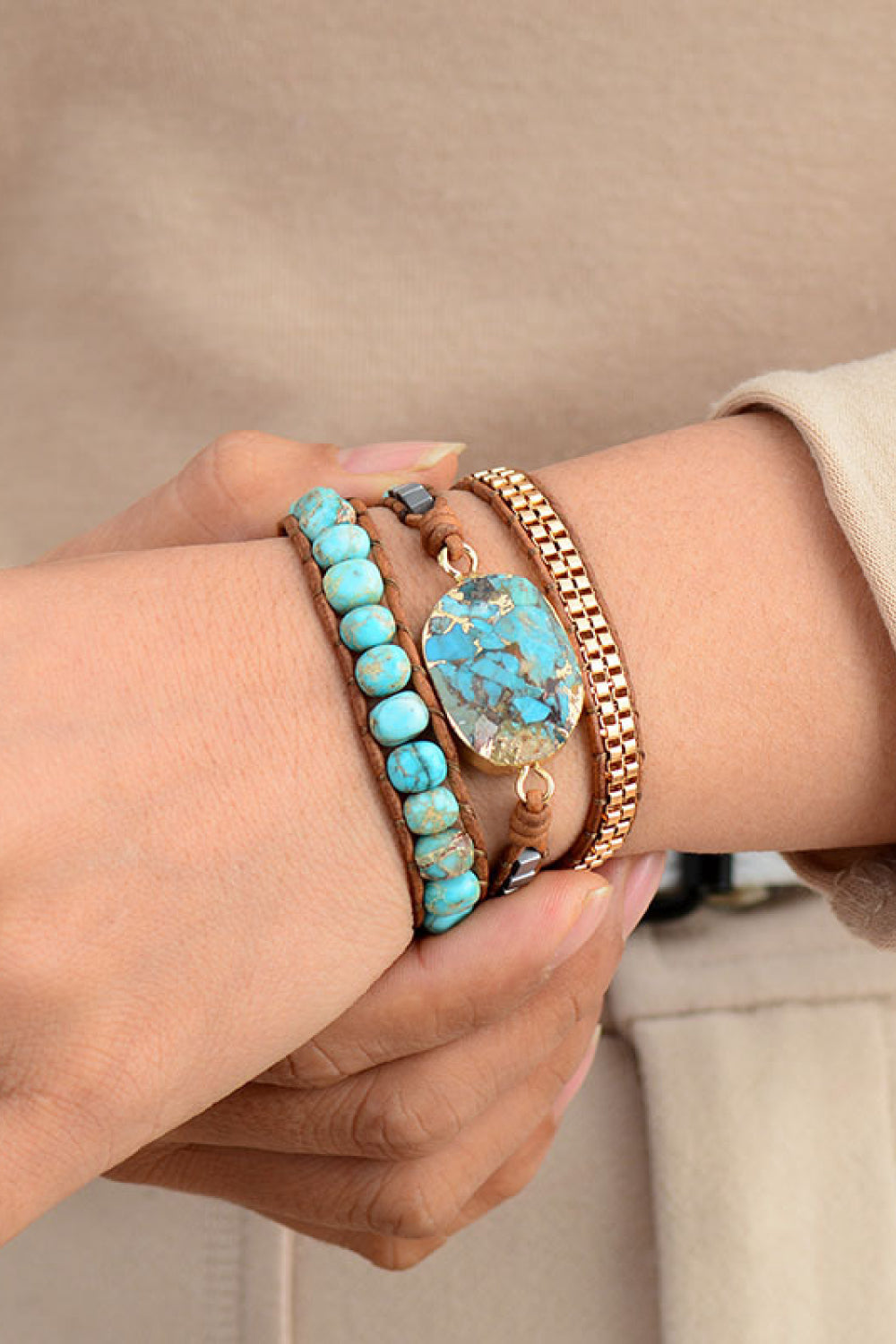 Blue Bead Bracelet with Copper Glow — product detail | Organic Truth