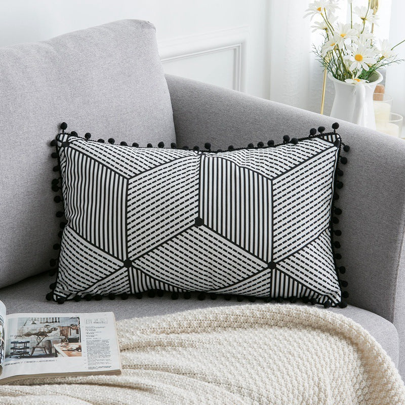 Black and White Boho Pillow Cover with Tassels – Style K
