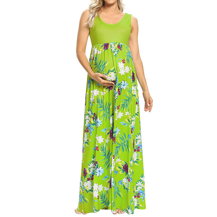 Floral Sleeveless Maternity Maxi Dress – Boho Swing Dress – view 3