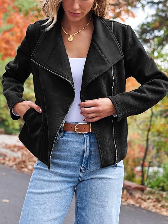 Faux Suede Moto Jacket – Women's Wide Lapel, 7 Colors – view 5