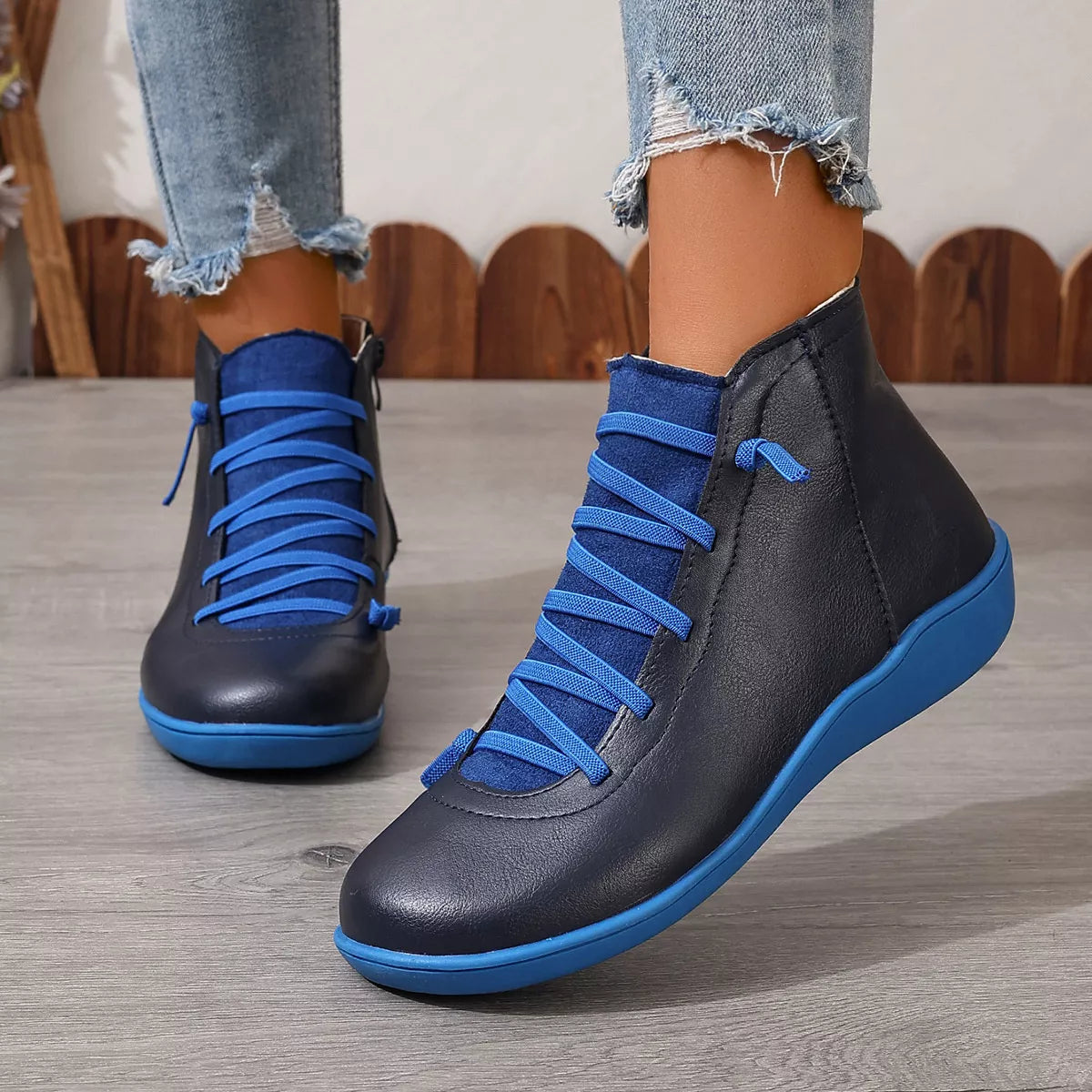 Faux Leather Ankle Boots – Lace-Up — view 24