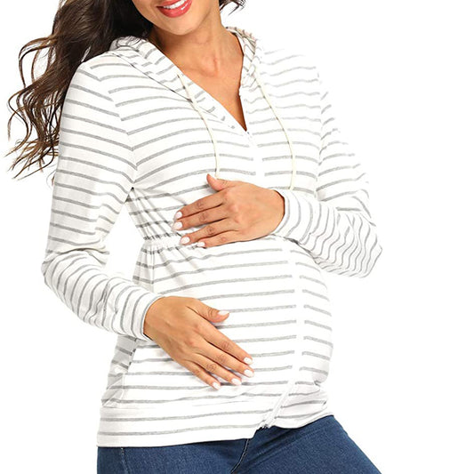 Striped Maternity Hoodie – Long-Sleeve Zip-Front Top – view 2