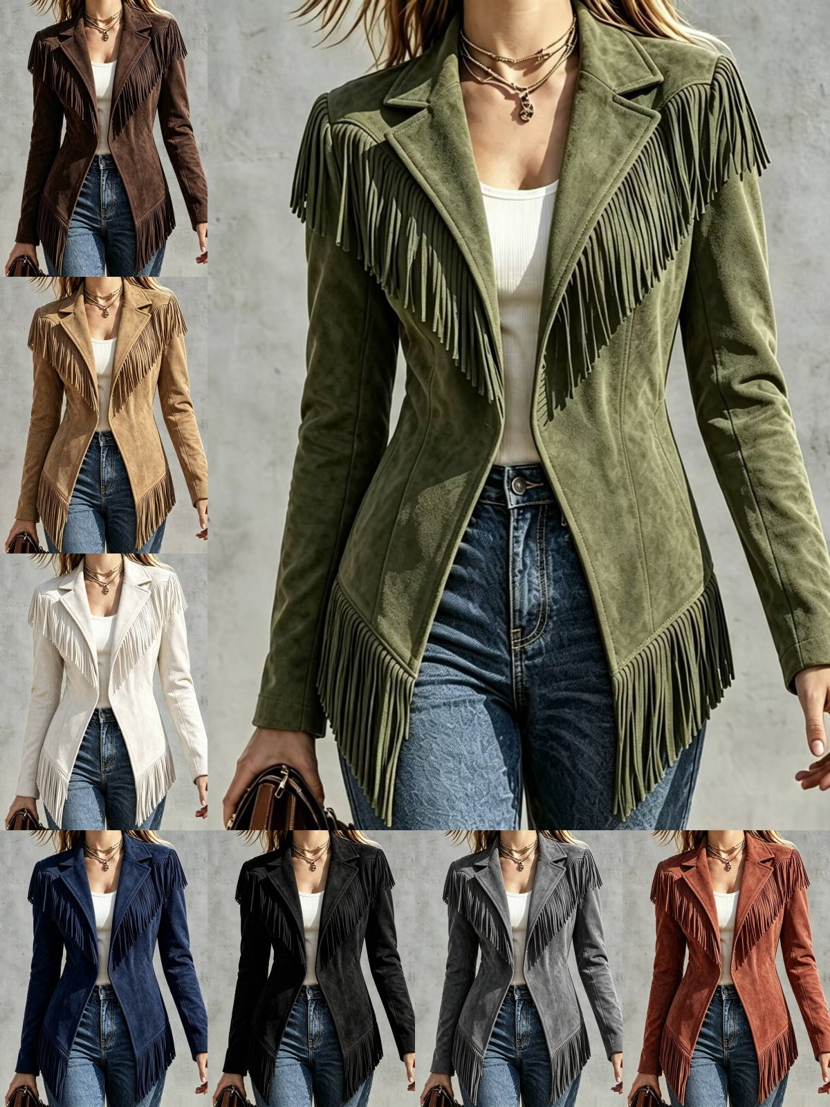 Faux Suede Fringe Blazer Jacket – 8 Colors