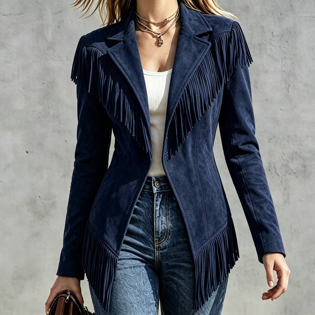 Faux Suede Fringe Blazer Jacket – 8 Colors – view 5