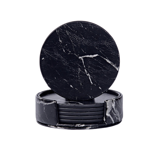 Marble-Look Faux Leather Coasters – Set of 6 with Holder – view 2
