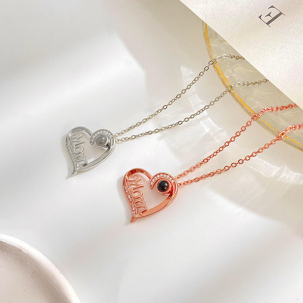 Mom Heart Pendant Necklace – Crystal Center Stone – view 2