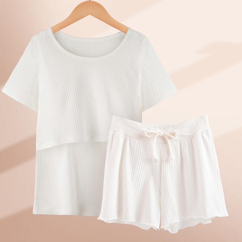 Short-Sleeve Nursing Pajama Set – Cotton-Rich Top & Shorts – view 3