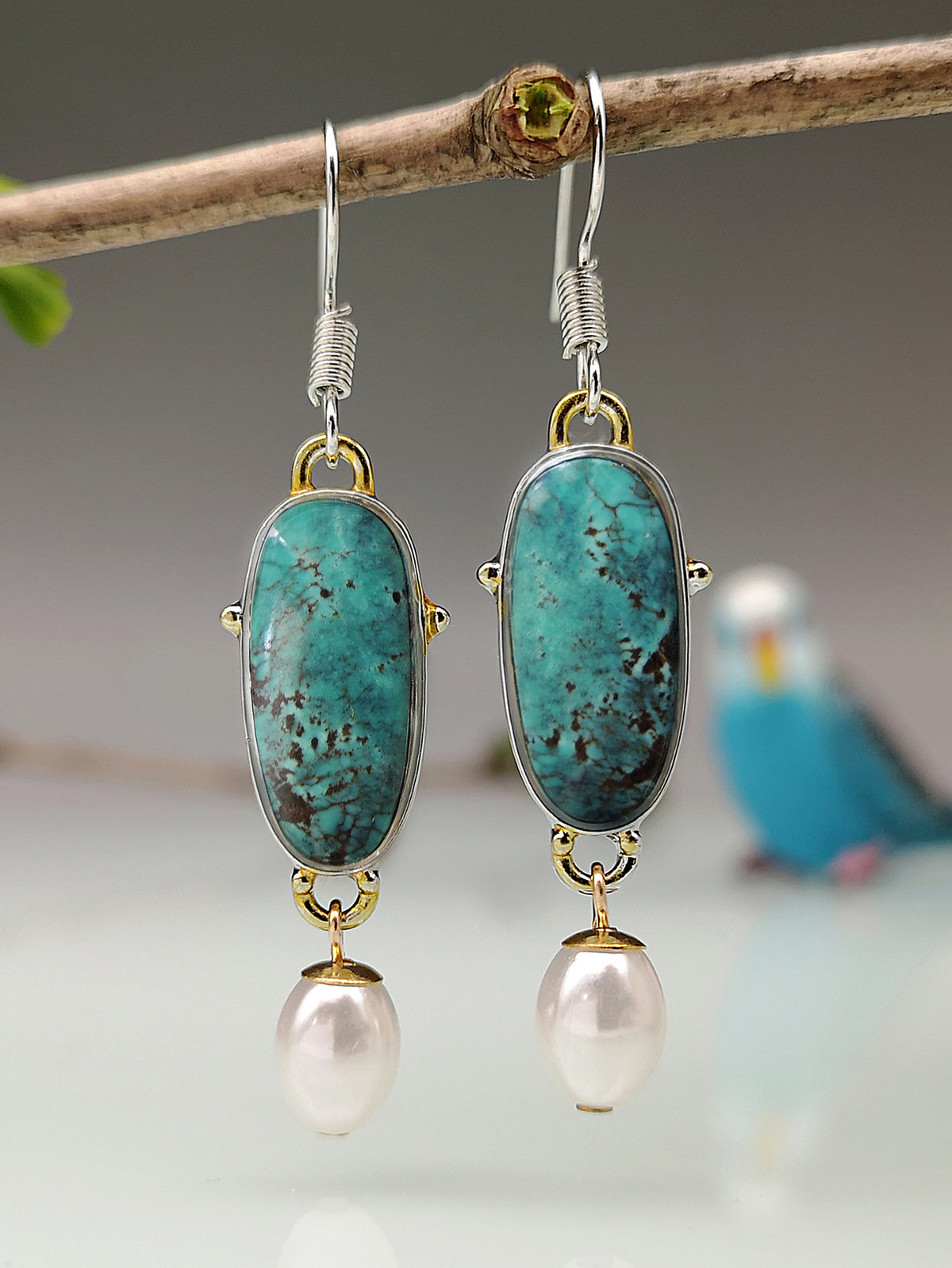 Blue-Green Glow drop earrings – detail view 3