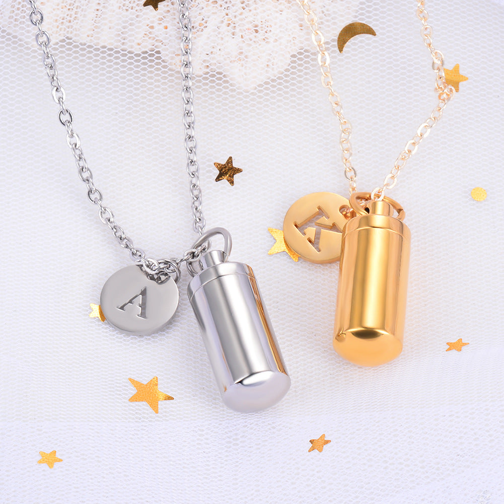 Initial Cylinder Urn Necklace – Stainless Steel – detail view 2