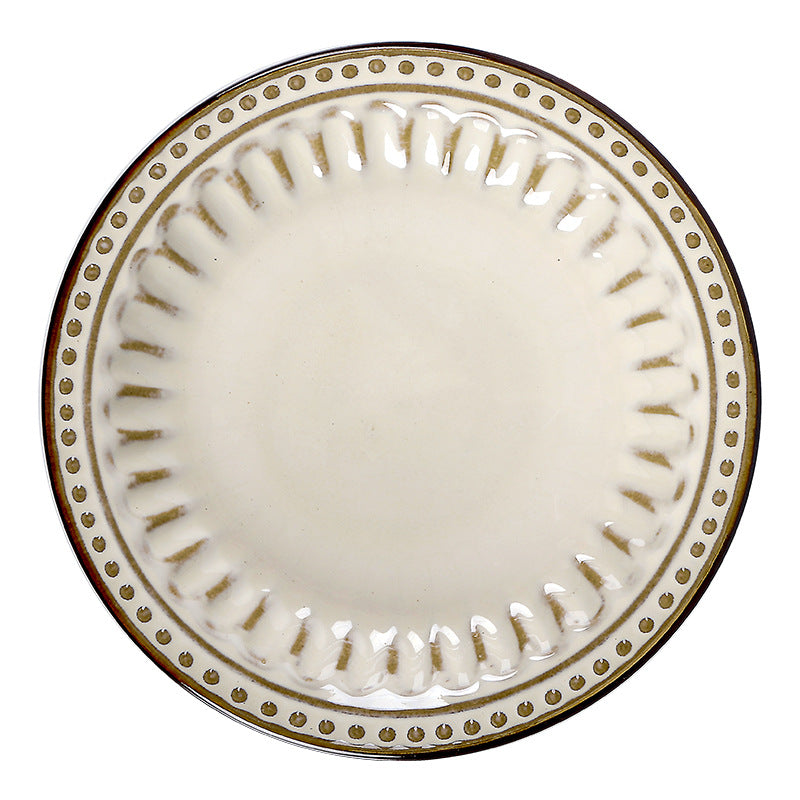 Beaded-Rim Ceramic Dinner Plates – Set of 6