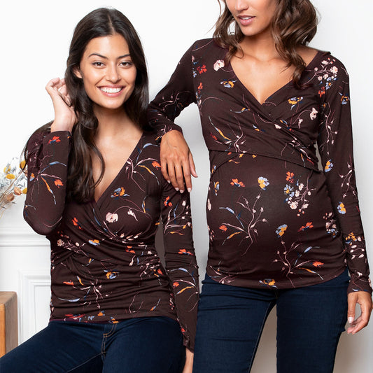 Nursing Top – Crossover Access, Dark Floral Long Sleeve – view 2