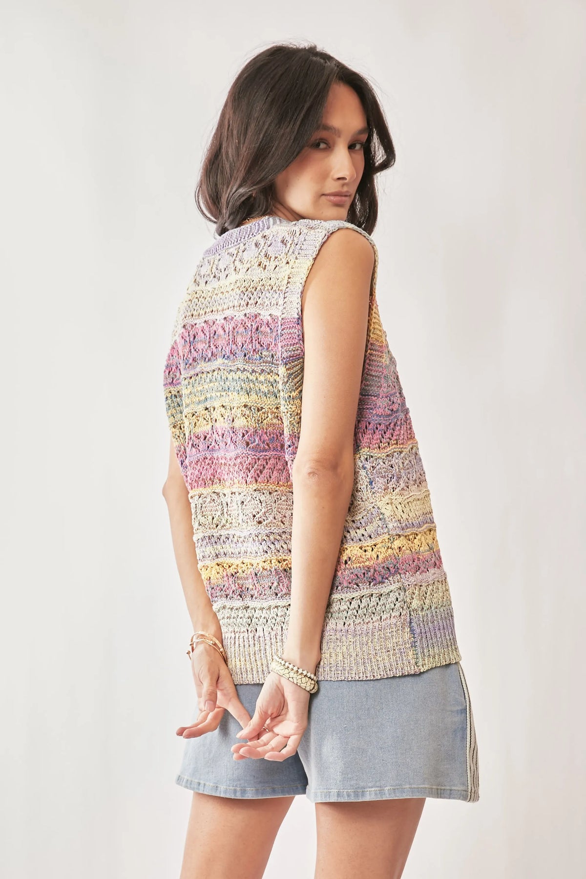 Crochet Sleeveless Knit Vest – Multi Color — view 10
