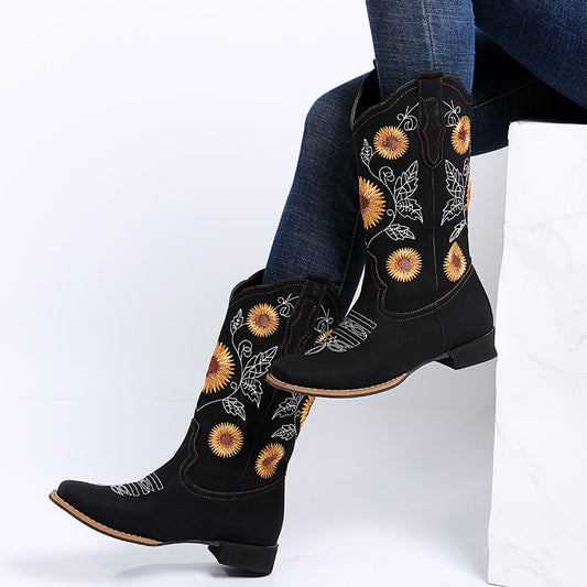 Sunflower Embroidered Cowgirl Boots – 3 Colors – view 2