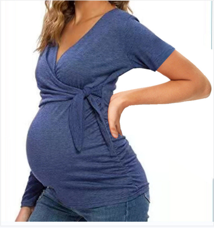 Cross V-Neck Nursing Tee – Twist-Front Maternity Top – view 7