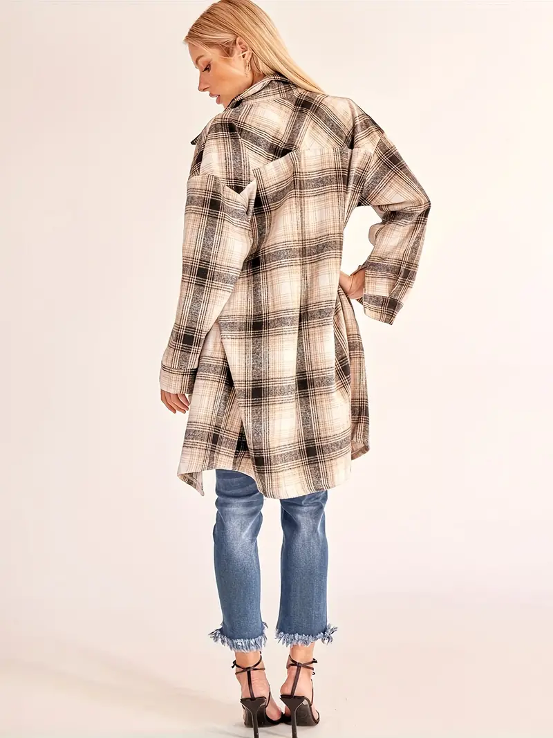 Plaid Western Shacket – Women's Long Shirt Jacket, to 5XL – view 8