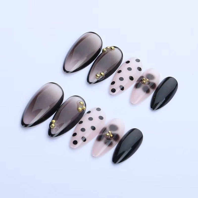Dark Polka Dot Almond Press-On Nails – 24 Pcs – view 4