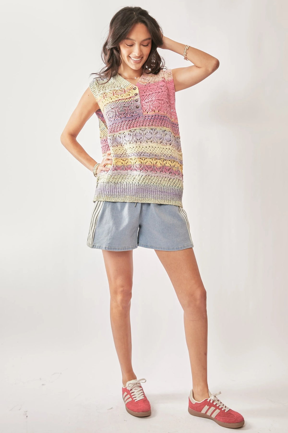 Crochet Sleeveless Knit Vest – Multi Color — view 8