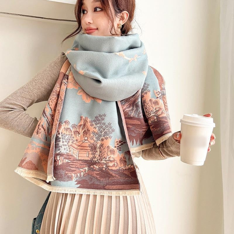 Vintage Oil-Painting Print Scarf – 26 × 75 in – view 2