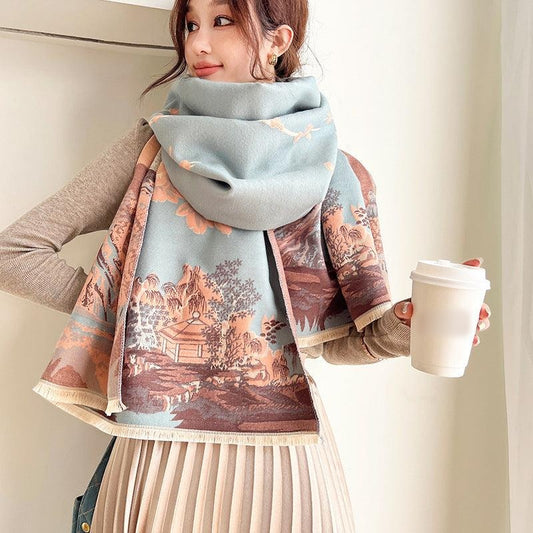 Vintage Oil-Painting Print Scarf – 26 × 75 in – view 2