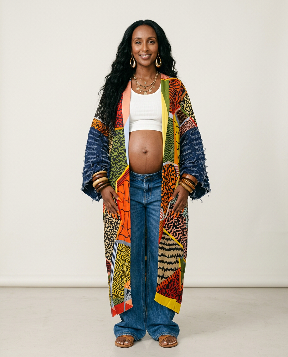 Vibrant Patchwork Denim Kimono-2