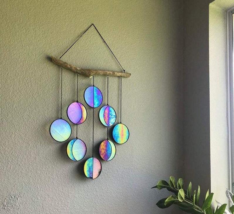Iridescent Moon Phase Wall Hanging – Celestial Nursery Decor