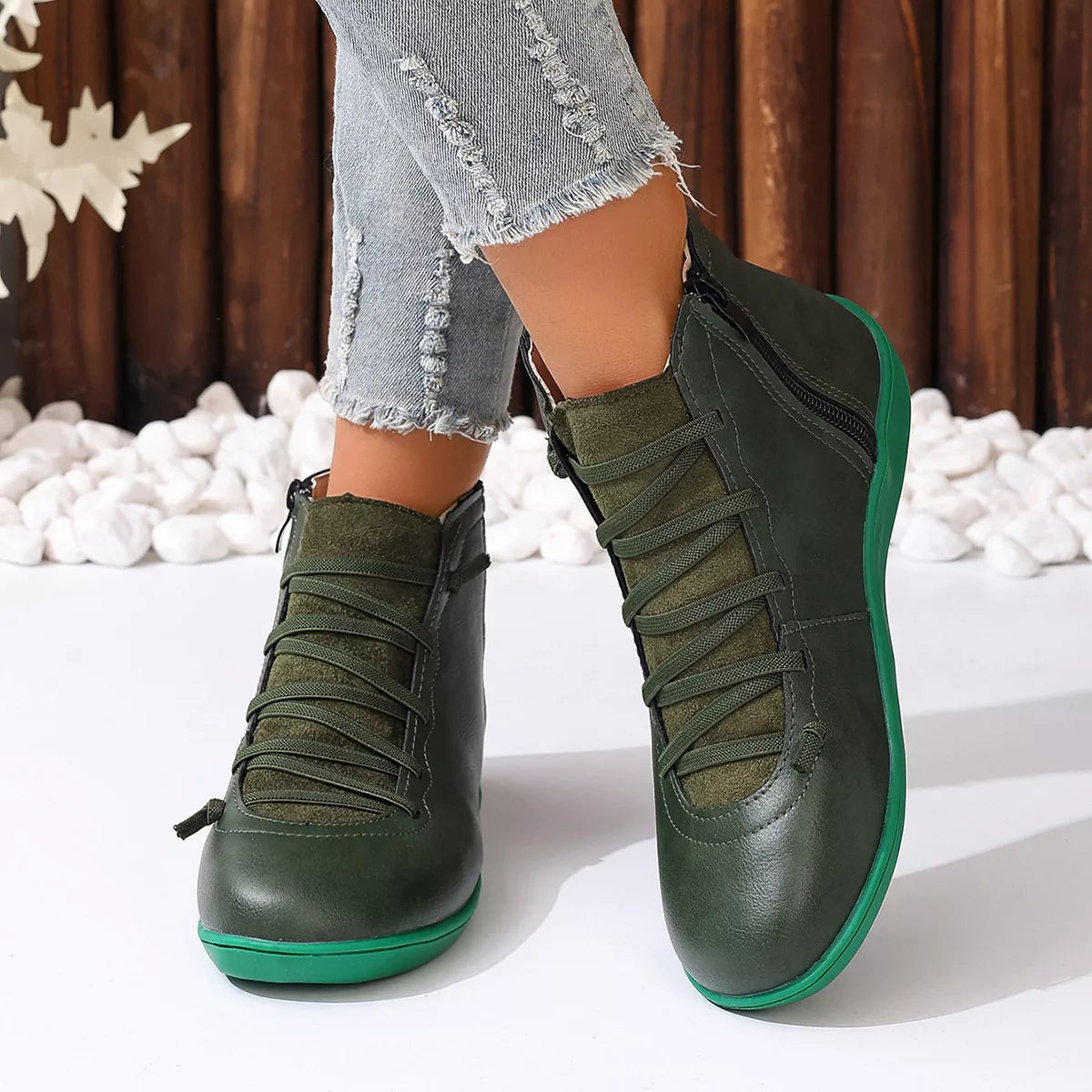 Faux Leather Ankle Boots – Lace-Up — view 16