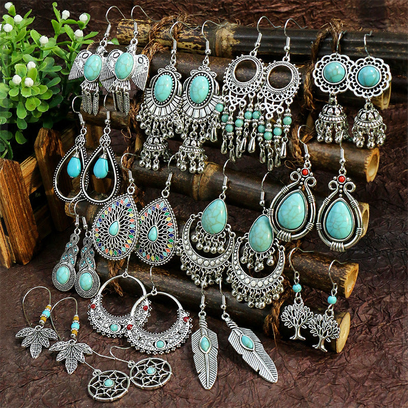 Silver-Tone Drop Earrings – Blue-Green Glow, 14 Styles
