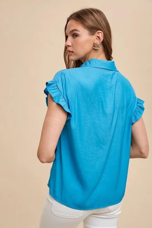 Ruffle Sleeve Woven Blouse – Relaxed Fit — view 4