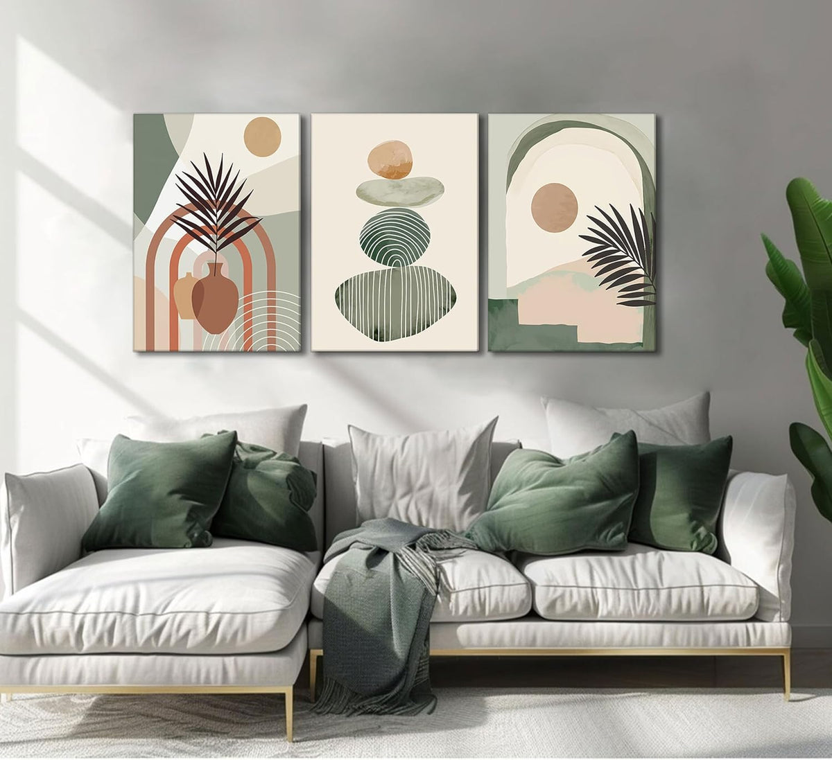Boho Sun & Leaf Canvas Wall Art – Set of 3, 12 × 16 in