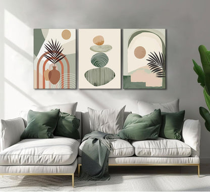 Boho Sun & Leaf Canvas Wall Art – Set of 3, 12 × 16 in