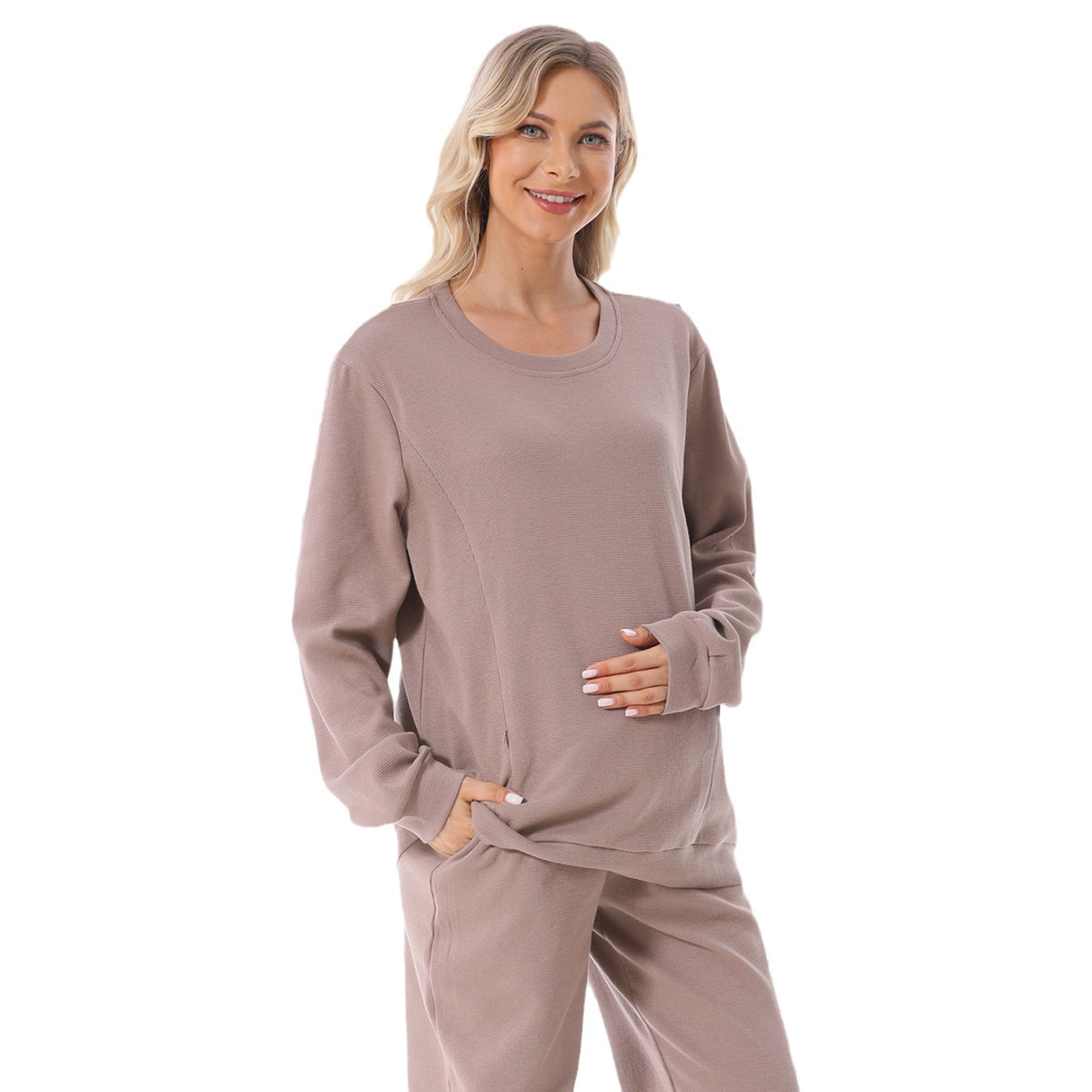 Nursing Sweatshirt – Zip Access, Waffle Knit Pullover – view 2