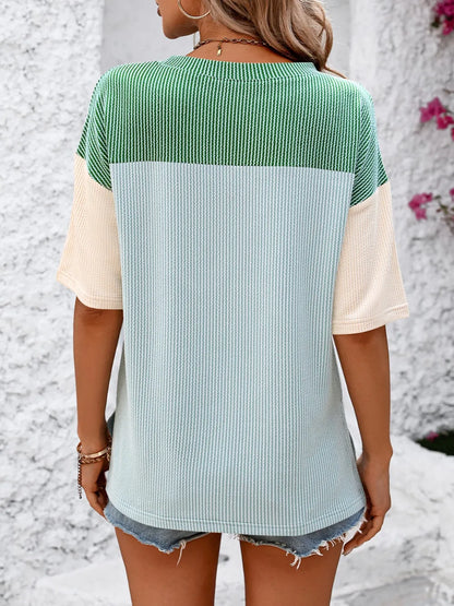 Color-block round-neck half-sleeve tee — view 11 | Organic Truth